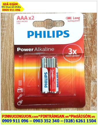 Philips LR03P2B/97, AM4; Pin AAA 1.5v Philips Power Alkaline LR03P2B/97 (Vỉ 2viên)